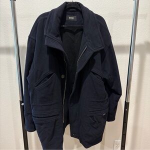 Vintage Hugo Boss Malenkow Navy Wool Cashmere Oversized ZipUp Jacket Men’s Large